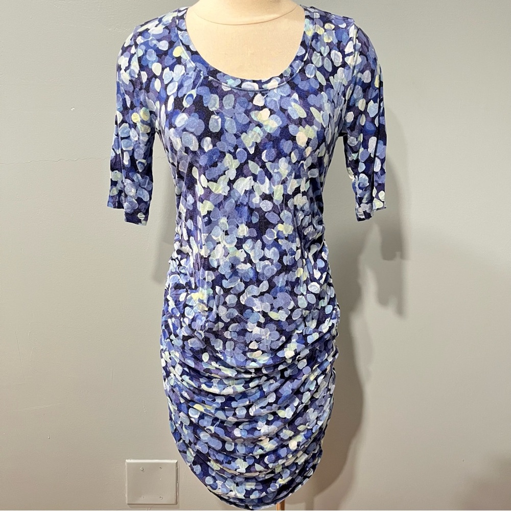 Motherhood Maternity Blue Printed Sheath Bodycon Side Ruched Dress Size Small